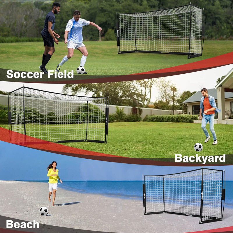 Portable Soccer Goal, Detachable 12x6 FT Soccer Goals Net for Backyard, Quick Setup Training Equipment with 1 Carry Bag, 12 Training Cones (Black)