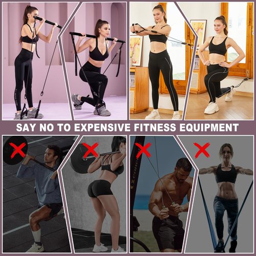 Pilates bar kit Multiple Fitness bar with Resistance Bands, Ab Rollers.Core Strength Training Equipment. Squat Machine for Men and Women.Portable Home Gym Pilates bar kit for Full Body Training Women