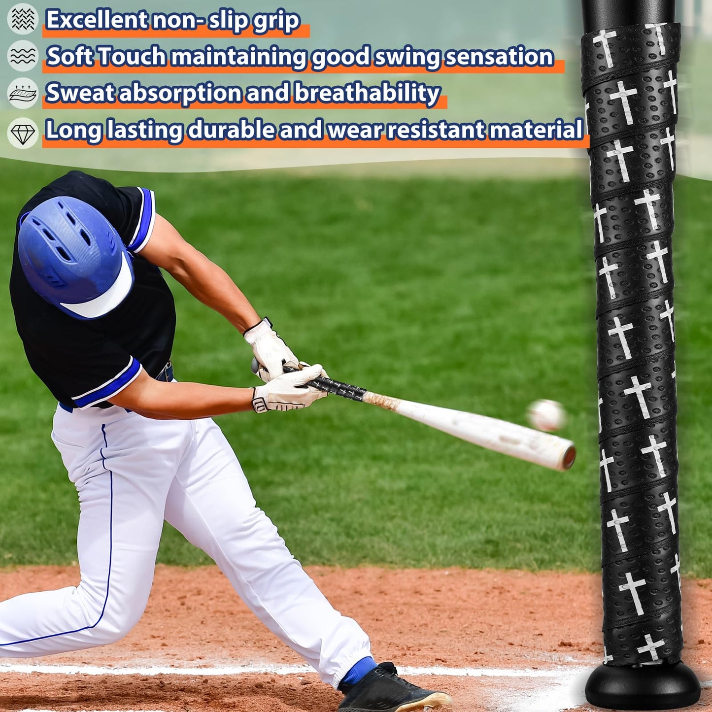 2PCS Faith Cross Baseball Bat Grip Tapes 1.5mm Precut and Full Adhesive Softball Grip Tape,Non-Slip Baseball Bat Wrap Tape Religious Cricket Batting Tape Replacement