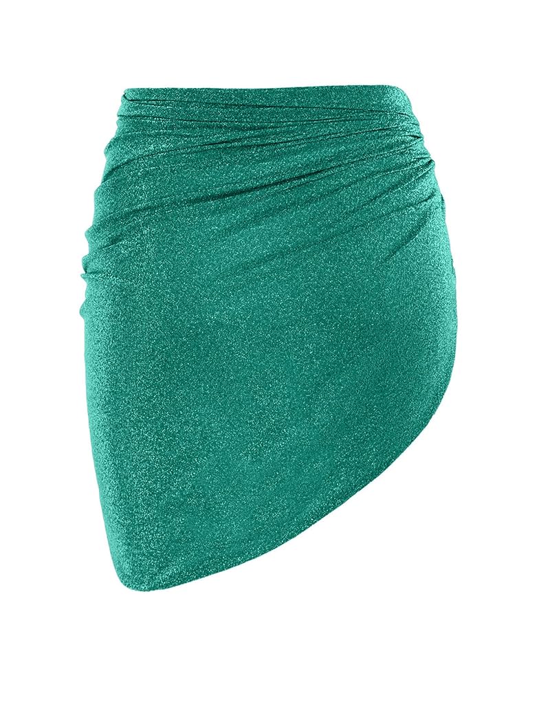 Metallic Shiny Short Sarong Cover-Up for Women - Peacock Blue, One Size (27in) Semi-Sheer