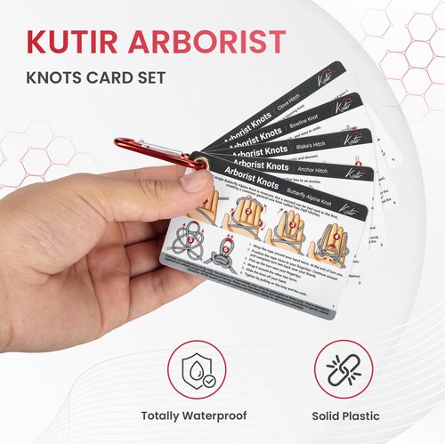 Kutir Arborist Knots Card Set - 10 Essential Knots for Camping, Climbing, & More - Waterproof Pocket Guide with a Carabiner