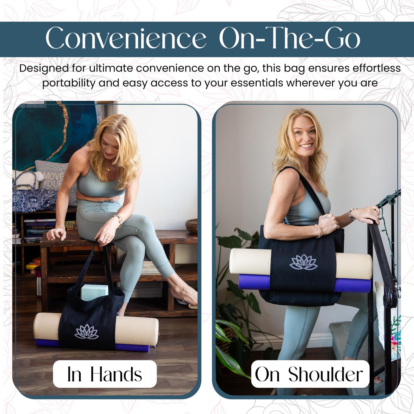 Hygge Beaute Yoga Mat Bag Carrier - Yoga Mat Carrier - Women's Yoga Bag and Workout Tote - Gym Yoga Mat Bag for Accessories and Gear - Gym Mat Holder Tote Bag (17"x13.75"x5")