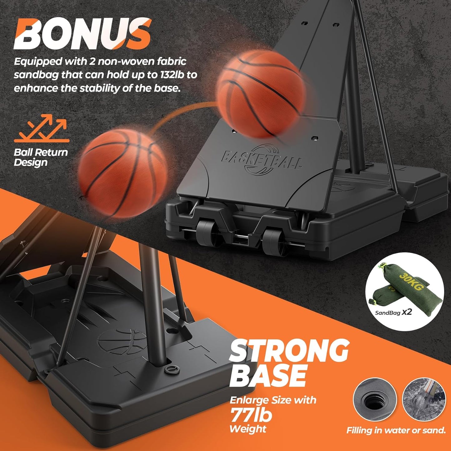 10 FT Basketball Hoop Outdoor Basketball Goal Portable Adjustable Basketball Hoop for Adults Youth in Backyard, Driveway, Indoor, 44 Inch PC Shatterproof Backboard