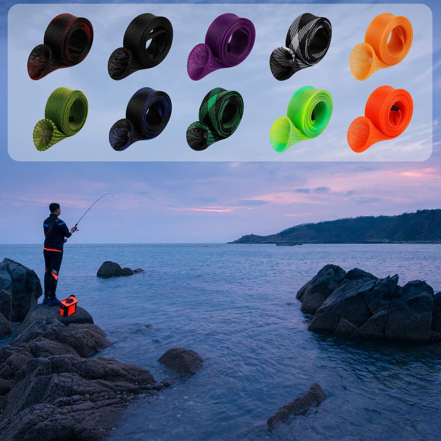 12Pcs Rod Sock Fishing Rod Sleeve, Cover Braided Mesh Rod Protector Pole Gloves Fishing Tools. Flat or Pointed End/Spinning or Casting Rods. for Casting Sea Fishing Rod/Spinning Fishing Rod Kiikooll