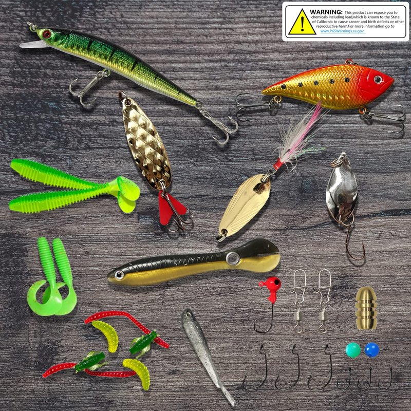 UperUper Fishing Lures Kit Set, Baits Tackle Including Crankbaits, Topwater, Spinnerbaits, Worms, Jigs, Hooks, Tackle Box and More Fishing Gear Lure for Bass Trout