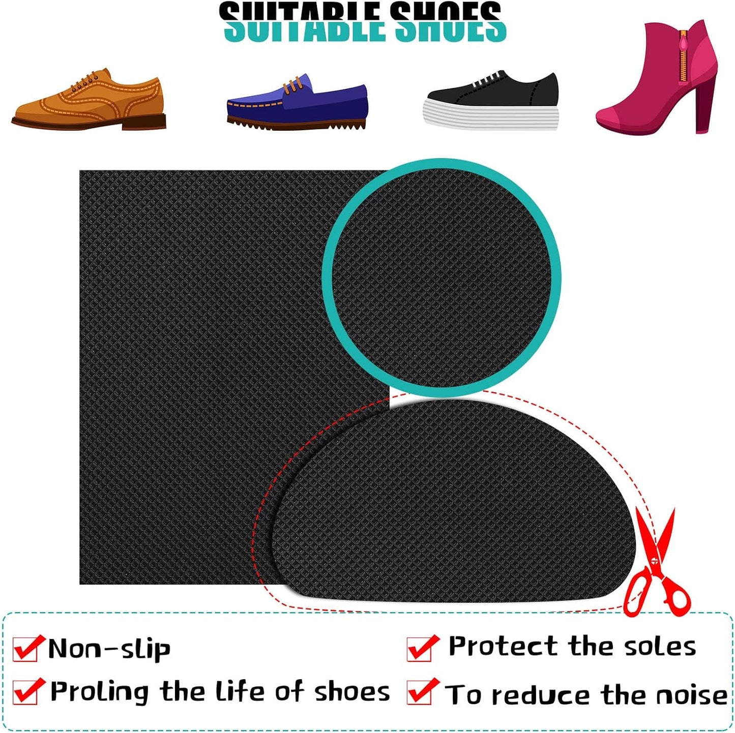 10 Pcs Non-Slip Shoe Pads for Bottom of Shoes Anti-Slip Grips Adhesive Grip Pads Sole Protector 3.1 x 5.1 Inches for Heels Trainers Treads Boots