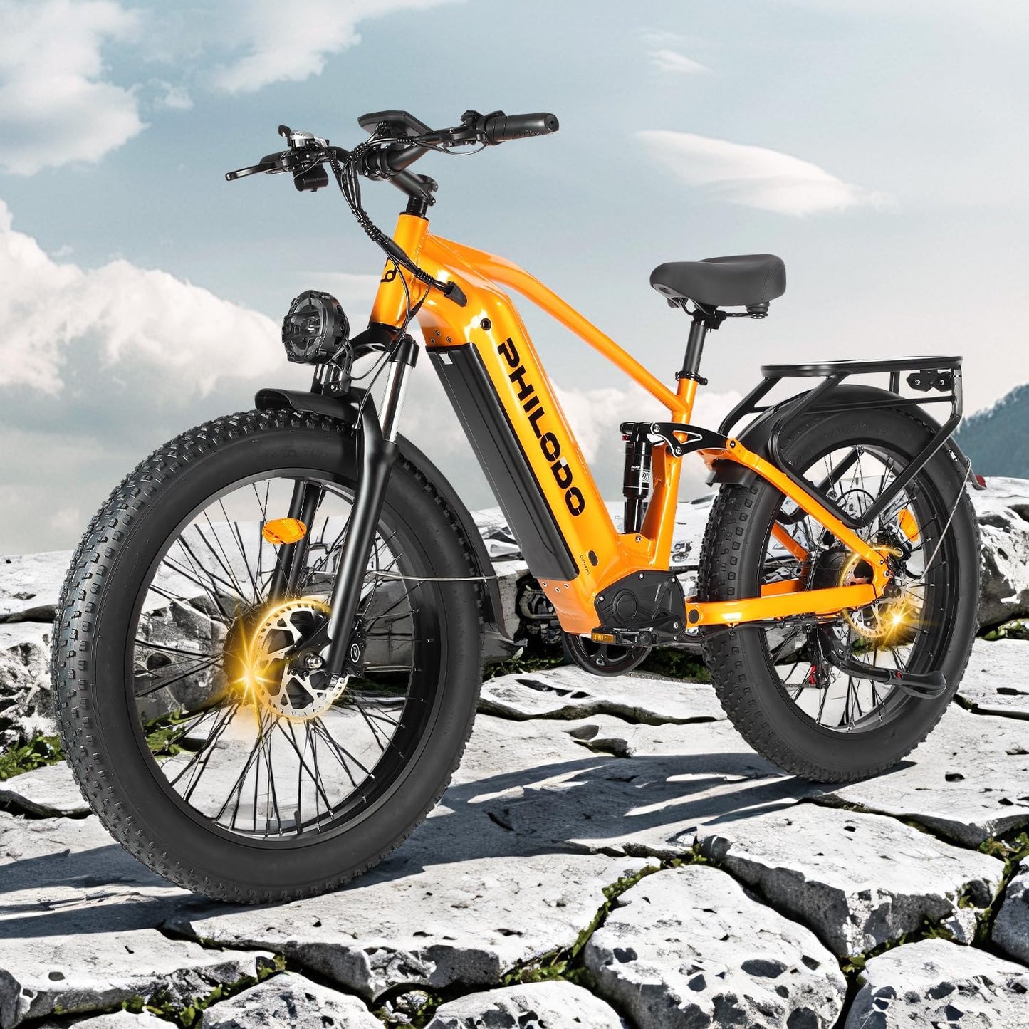 PHILODO Falcon 60V 32AH Off-Road Electric Bike 45MPH - 5000W Peak Dual Motor Hunting Ebike, Fat Tire Full Suspension Dirt Bike for Adults, Long Range Snow/Sand Electric Bicycle