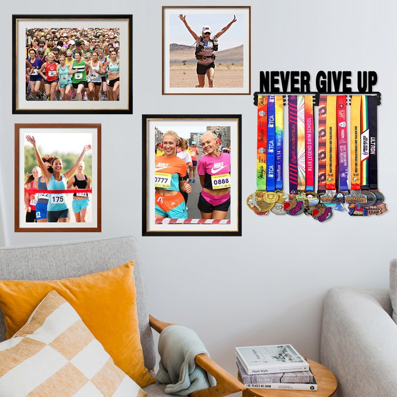 Goutoports Medal Holder Display Hanger Rack Frame for Sport Race Runner Sturdy Black Steel Metal Over 60 Medals Easy to Install-HOL30P