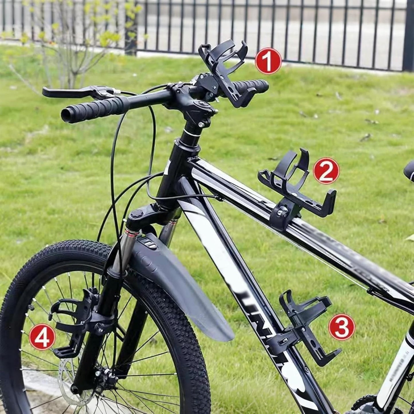 2 Pack Bike Bottle Holder, Universal Bicycle Water Bottle Cage Holder, Water Cup Holder for Bike Stroller Walker Adjustable Mountain Bike Drink Cup with 360 Degree Rotating for Cycling MTB Black+white