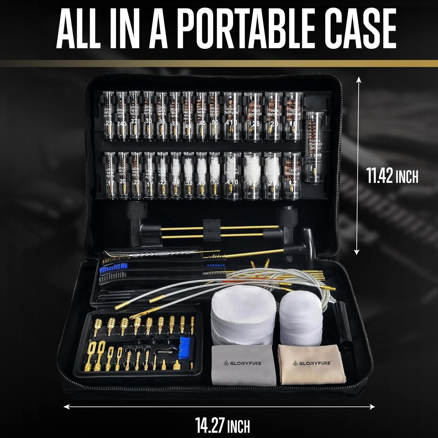 GLORYFIRE Universal Gun Cleaning Kit for Handgun Shotgun & Pistol,Elite Gun Cleaning Set with High-end Brass Brushes, Mops, Jags, Reinforced Rods and Gun Cleaning Snake&Ropes