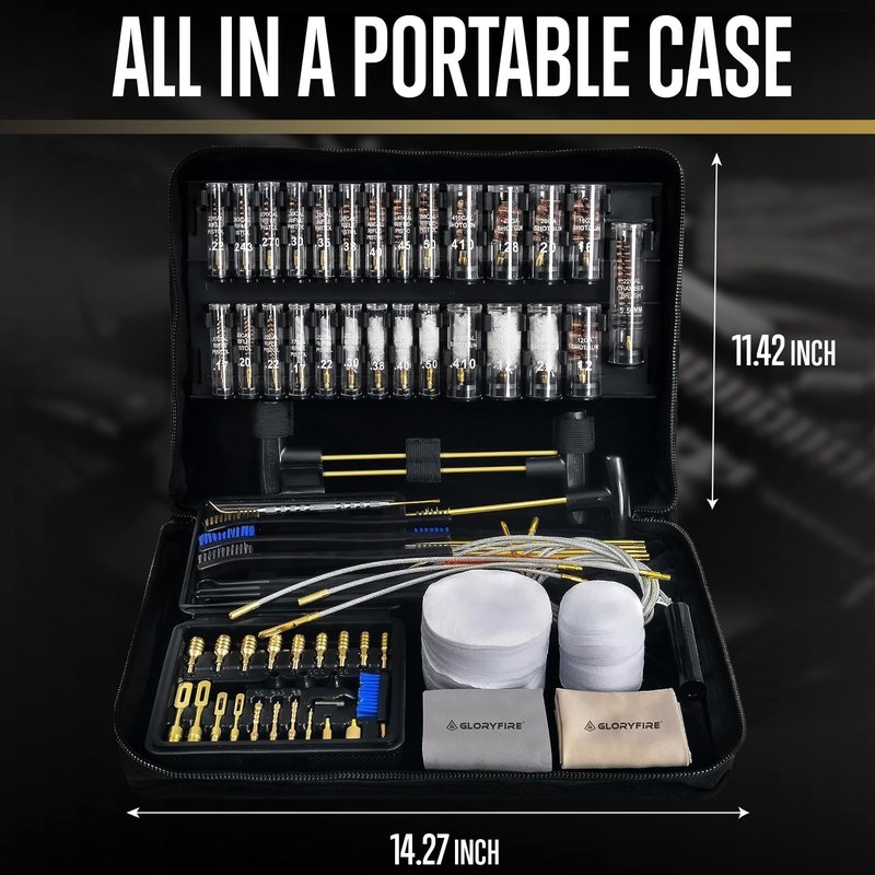 GLORYFIRE Universal Gun Cleaning Kit for Handgun Shotgun & Pistol,Elite Gun Cleaning Set with High-end Brass Brushes, Mops, Jags, Reinforced Rods and Gun Cleaning Snake&Ropes