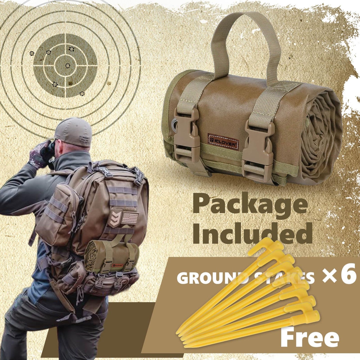 IC ICLOVER Shooting Mat, Portable Roll Up Shooting Mats with Bipod Holder & Molle Webbings, Extra Large Non-Slip Waterproof Tactical Shooting Blanket for Long Range Rifle Shooting Hunting (Non-Padded)