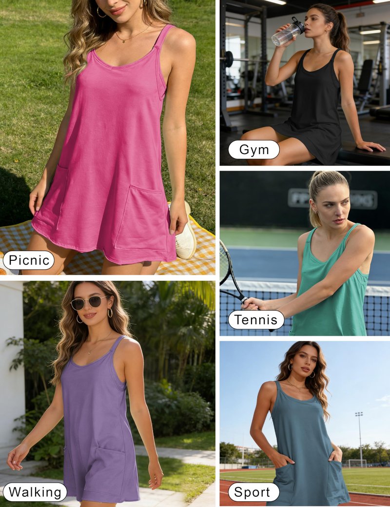 IQSQSQ Womens Sleeveless Athletic Hot Shot Mini Dress with Built-in Shorts Sundress(Black-M)