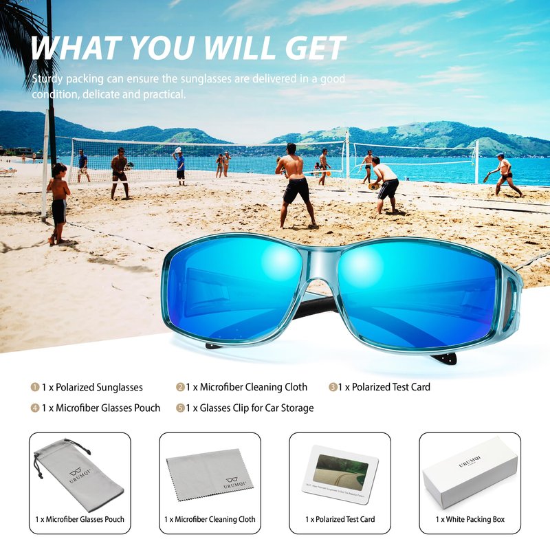 URUMQI Polarized Sunglasses Fit Over Glasses for Men Women, Wraparound Sun Glasses UV400 Protection for Driving Fishing