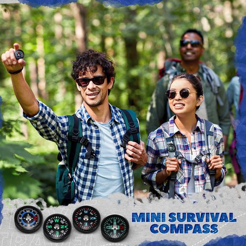 Relaxweex 100 Pcs Button Compass Bulk 20mm Mini Survival Compass Pocket Oil Filled Compass for Camping Hiking Boating Touring Outdoor Activities, 4 Styles