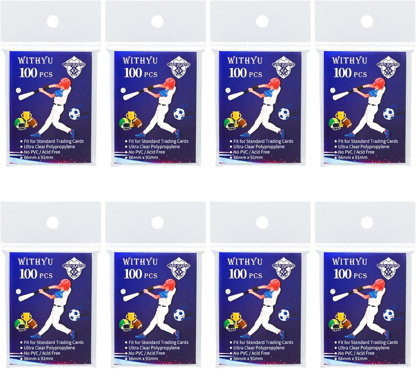 100 Pcs Soft Trading Card Sleeves, Top Loading Sleeves for Standard Cards 2.5" X 3.5",Ultra-Clear Card Protector for Baseball Cards