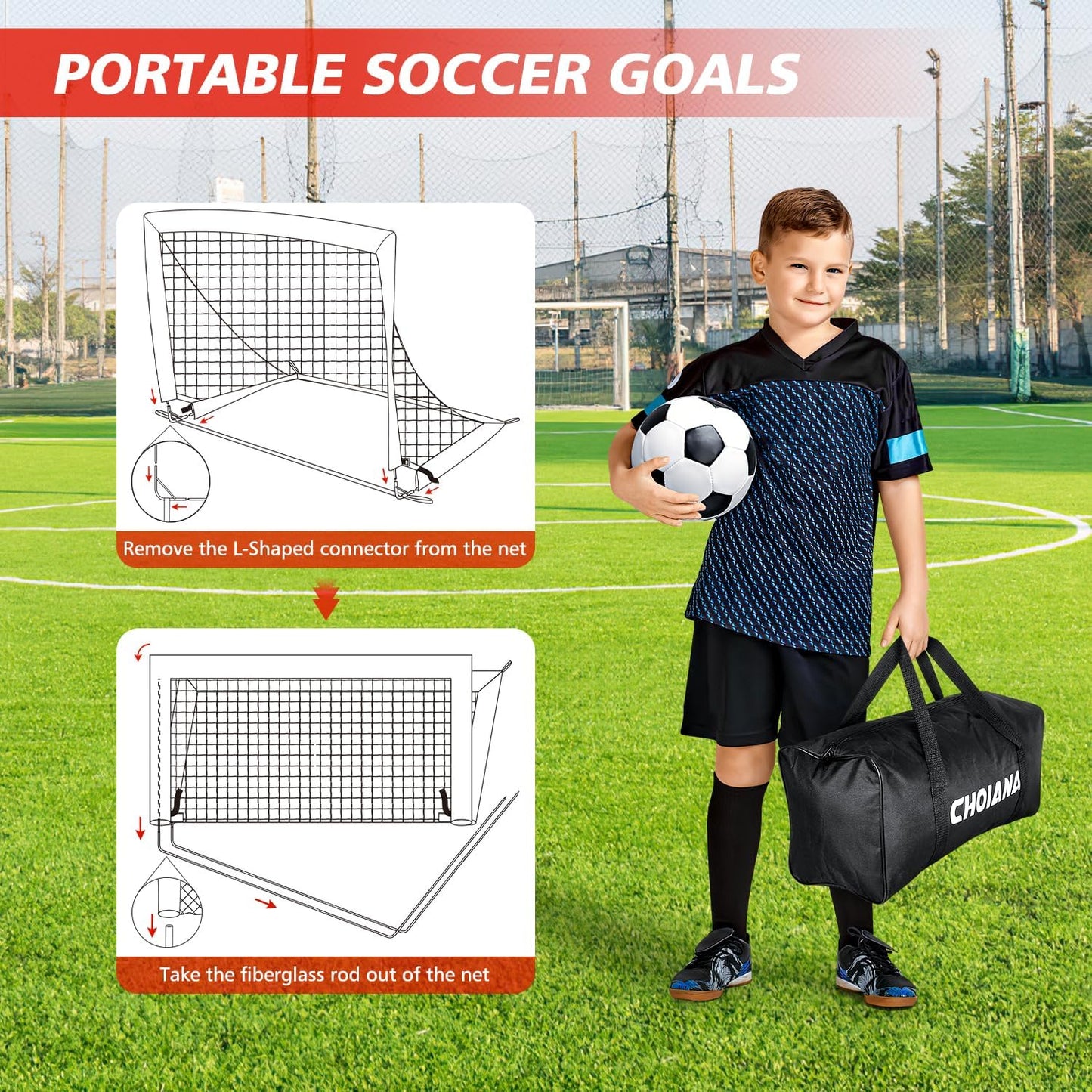 Kids Soccer Goals for Backyard Set of 2, 6x4 ft Portable Soccer Goal Training Equipment, Soccer Net w/Soccer Ball, Agility Ladder & Cones, Soccer Nets for Kids Youth Outdoor Sports Games Play