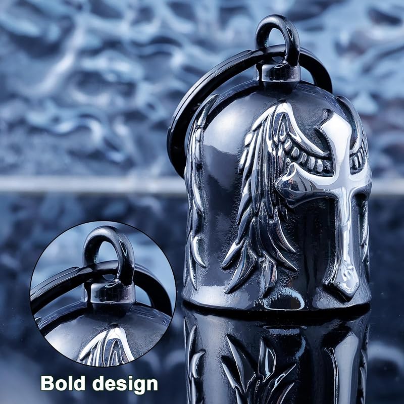 Motorcycle Angel Bell for Bikes - 3D Patterned Stainless Steel Bell (Black Silver)