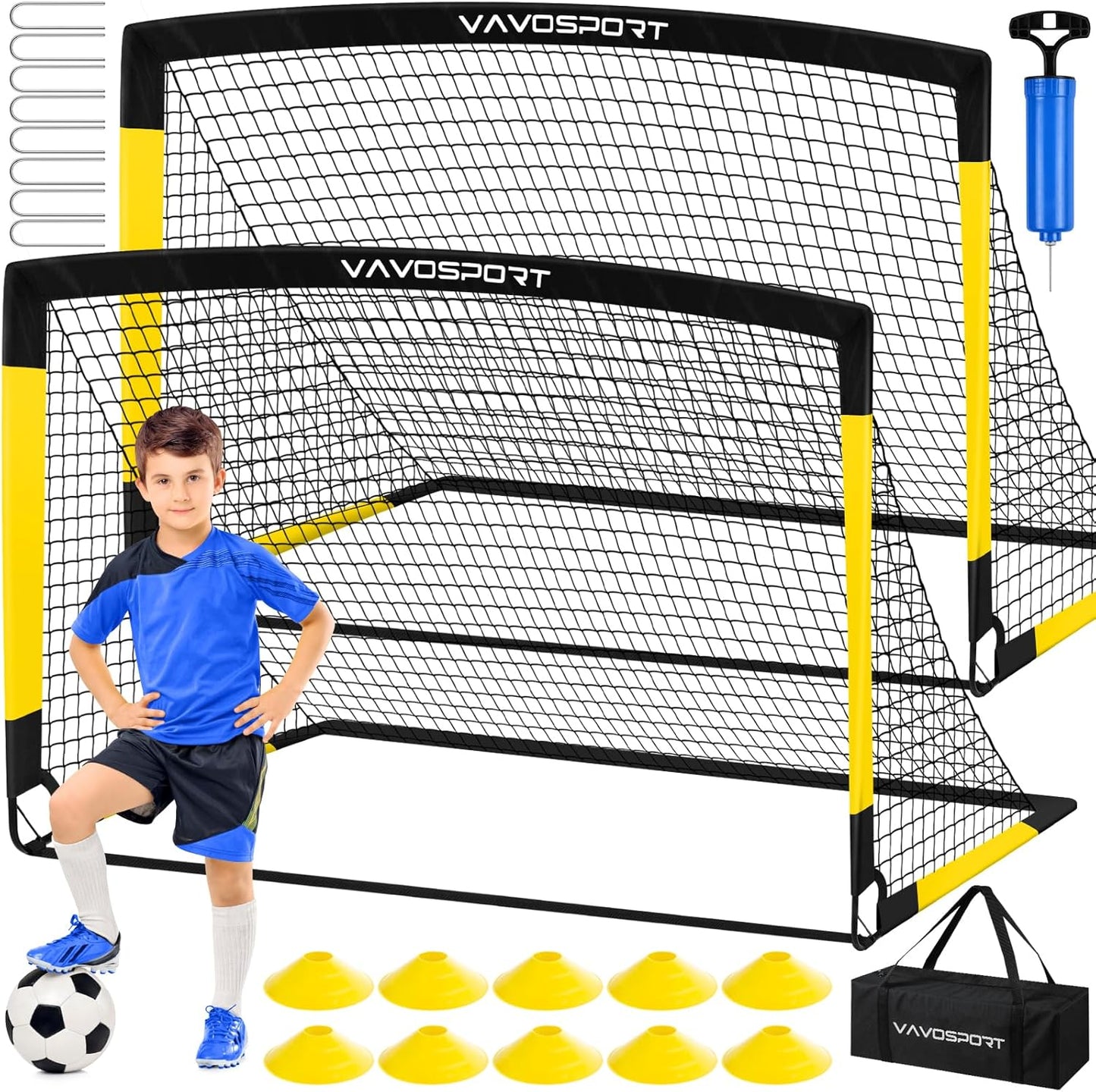 Kids Soccer Goals for Backyard Set, 2 of 4x3 / 6x4 ft Portable Soccer Goal Nets, Pop Up Mini Toddler Soccer Net Training Equipment & Ball, Cones for Ages 3-14, Outdoor Games Gifts for Youth