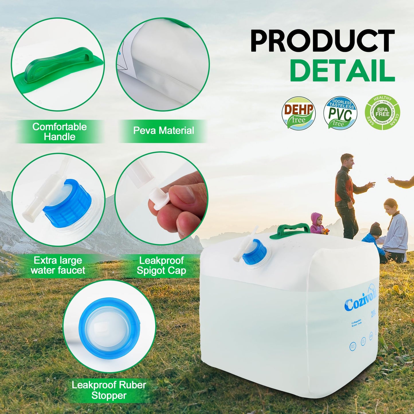 2 Pack Collapsible Water Container,5.3 Gallon Water Storage Jug with Spigot, BPA-Free Portable Water Cube for Outdoor Camping Hiking and Emergency Survival Kit (2 Pack)