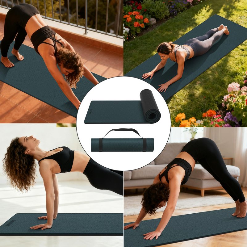 ONLYHE Extra Thick 12mm TPE Exercise Yoga Mat with Strap, 72"L x 24.8"W Non-slip Workout Mat for gymnastics, Pilates, Home, Workout, Gym Floor Fitness (Dark green + Black)