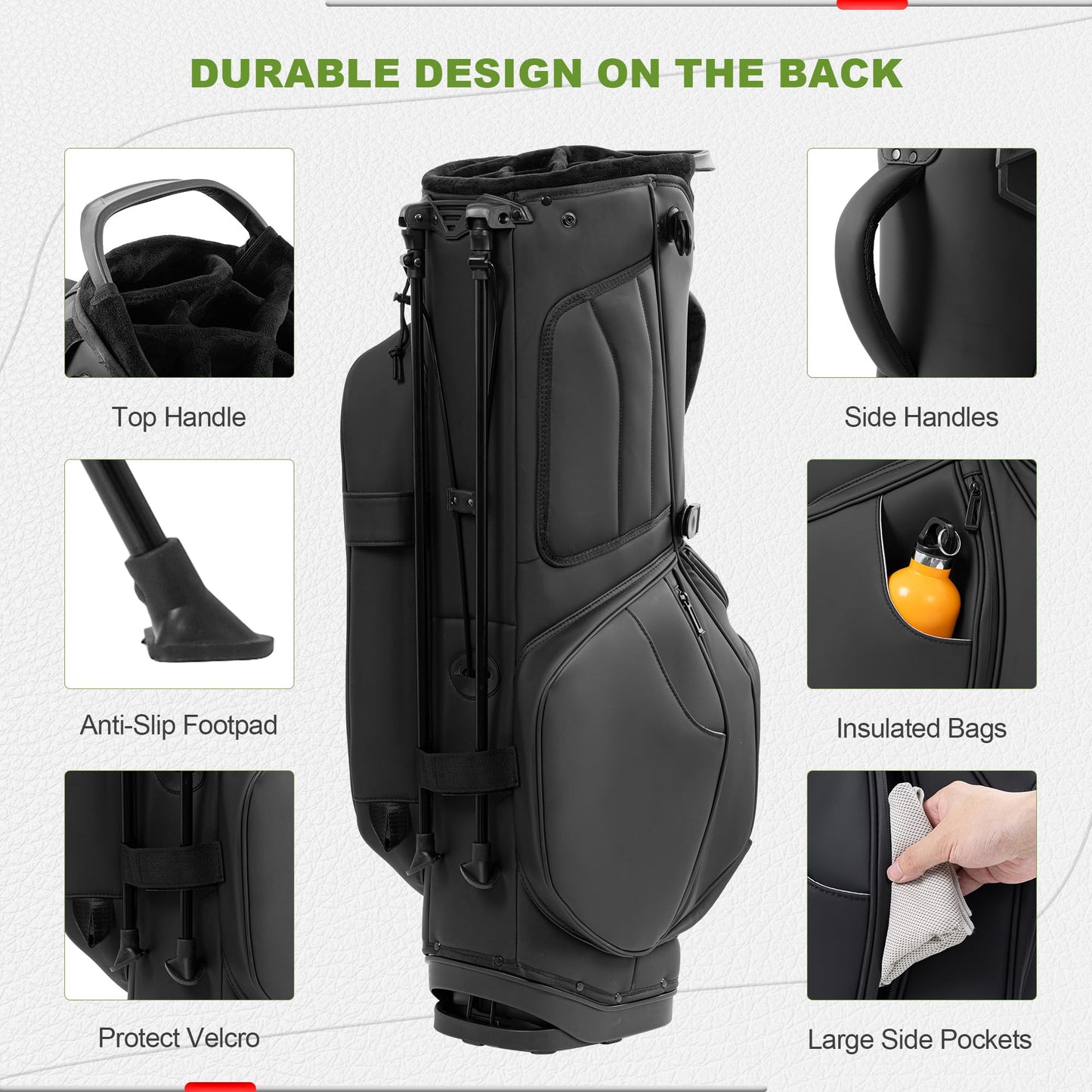 14 Way Golf Stand Bag, Lightweight Golf Bag for Men & Women, Premium Leather Golf Club Bags with Padded Ergonomic Double Strap, Full Length Dividers, Multiple Pockets Waterproof Design