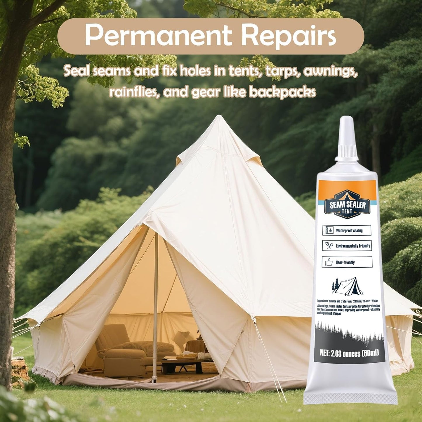 120ml Tent Seam Sealer, Repair Damaged/Seam Sealer Tent Fabric, Restore The Waterproof Barrier, for Camping/Hiking/Outdoor Gear - Clear