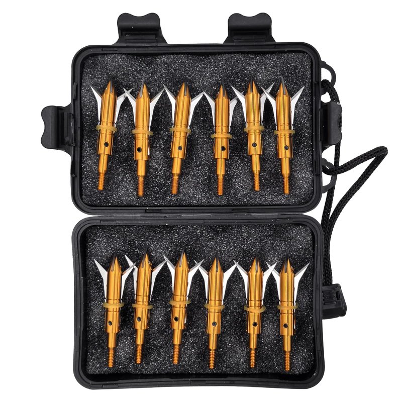 Flying Swifts Hunting Broadheads 12PK Cutting Blade Archery Broadhead 100Grain Screw-in Arrow Heads Arrow Tips Compatible with Traditional Bows and Compound Bow (Gold)