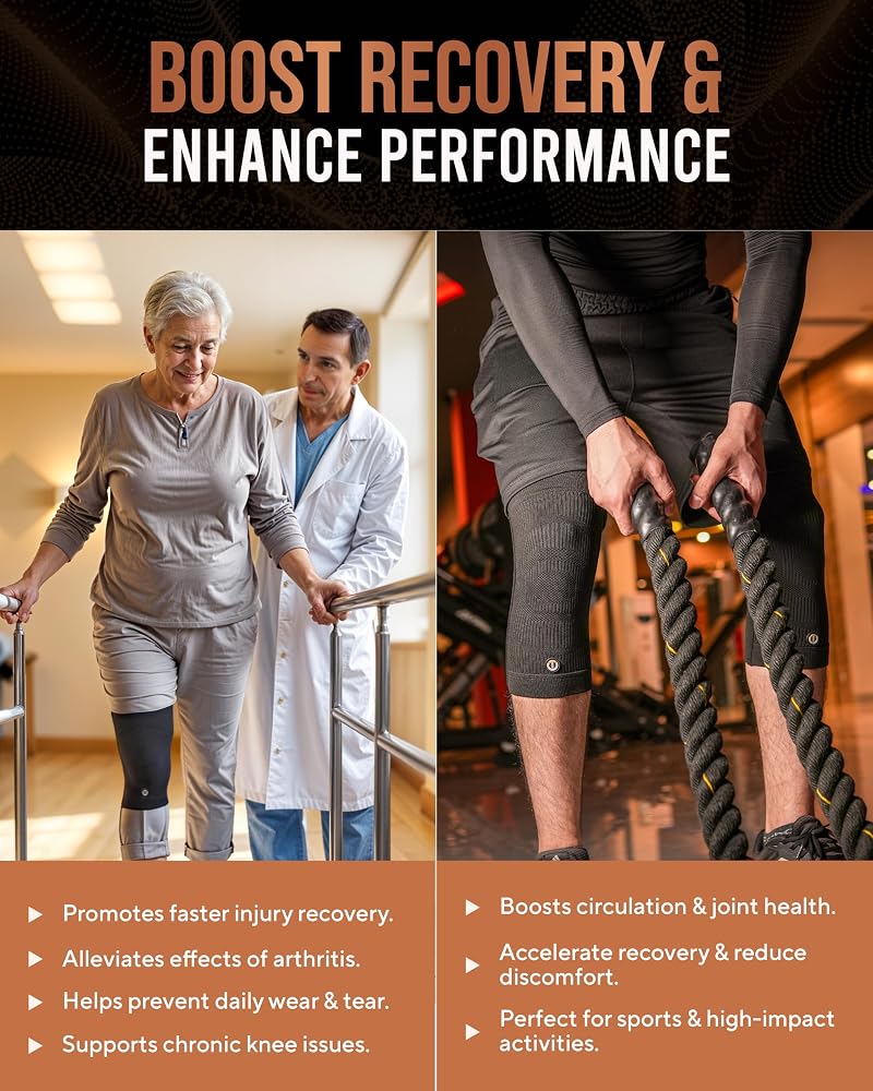 Copper Knee Brace for Women & Men (Large) - 2 Pack with Copper Infused Fibers