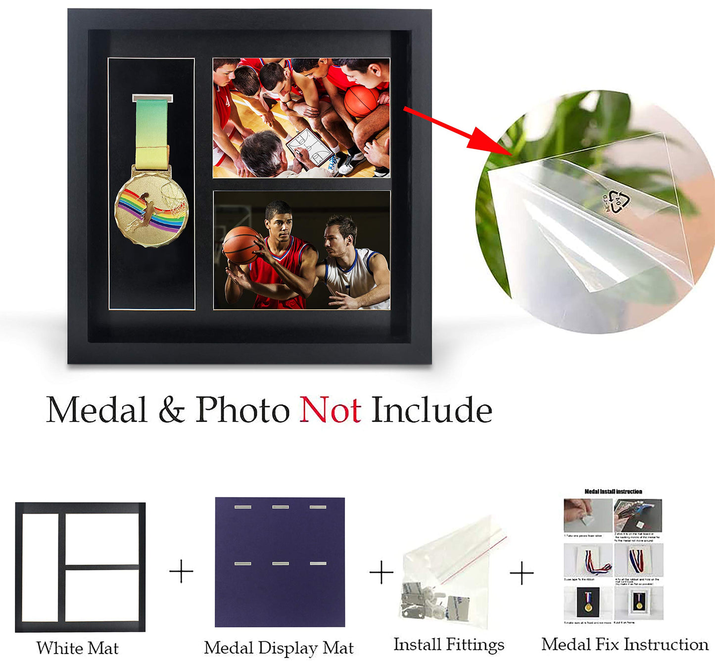 Iheipye Large Medals Display Shadow Box - 6 Medal Display case - Perfect Medal Display for War Military, Runners, Marathon, Race Winner, Football, Gymnastics & All Sports (Black, 12x12)