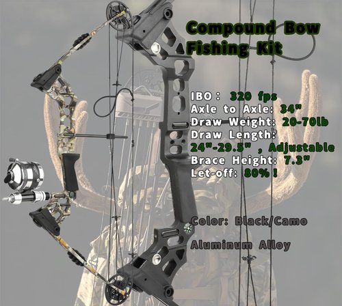 surwolf Archery Compoundbow Bowfishing Kit 20-70lbs Huntingbow with Bowfishing Reel, Bow Fishing Arrows Right & Left Handed for Adult/Youth Bow Fishing Hunting Target Shooting (Black, Left Handed)