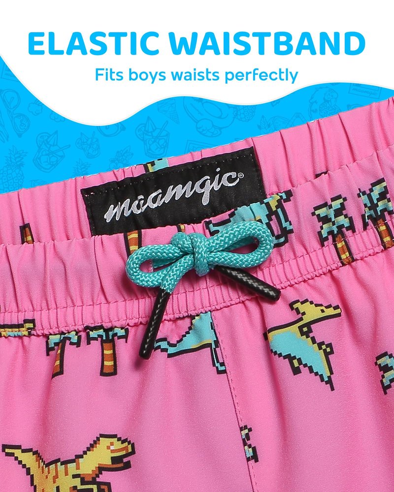 maamgic Boys Swim Trunks with Compression Liner 4-Way Stretch Quick Dry Swim Shorts Swimming Trunks Toddler Boy Dinosaur Pink 14-16 Years