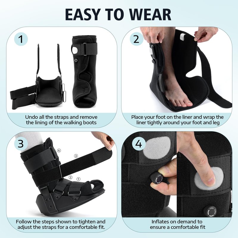 Medibot Advanced Walking Boot for Ankle Injuries & Fractures Adjustable Air Splint with Pump, Medium Black, Fits Shoe Size 6-10'', Men and Women