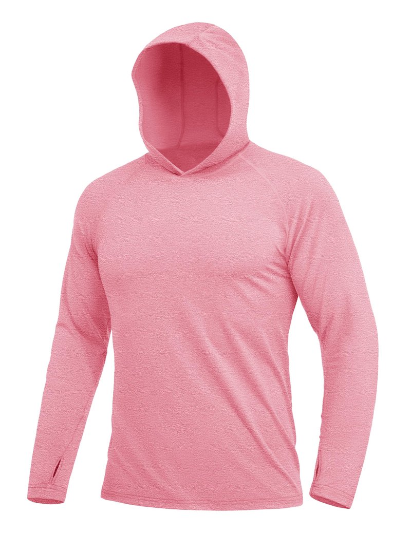 MAGCOMSEN UV Shirts for Men Long Sleeve SPF Sun Protection Hooded Shirt Lightweight Swim Fishing Athletic Tshirt for Summer Pink, S
