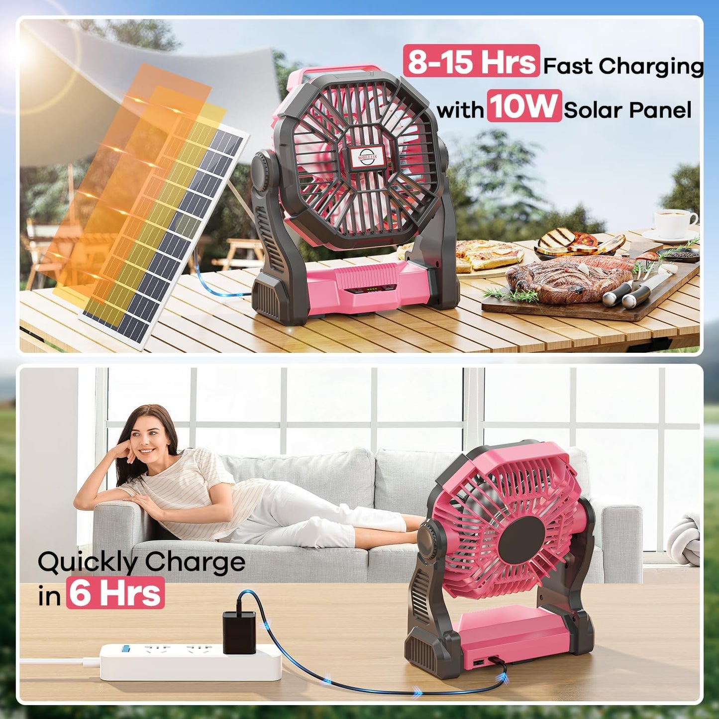 20000mAh Solar Fan with LED Lantern, 10W Solar Panel Rechargeable Battery Powered Camping Fan for Outside, 9 Inch Portable Battery Operated Hurricane Supplies for Picnic, Barbecue, Fishing, Travel
