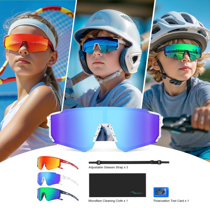 Fanshen Youth Baseball Sunglasses for Kids - Polarized Sunglasses Softball Cycling for Boys Girls Ages 3-12 UV Protection