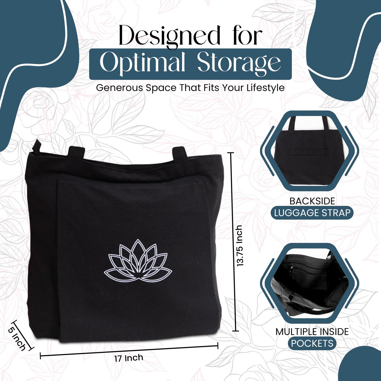Hygge Beaute Yoga Mat Bag Carrier - Yoga Mat Carrier - Women's Yoga Bag and Workout Tote - Gym Yoga Mat Bag for Accessories and Gear - Gym Mat Holder Tote Bag (17"x13.75"x5")