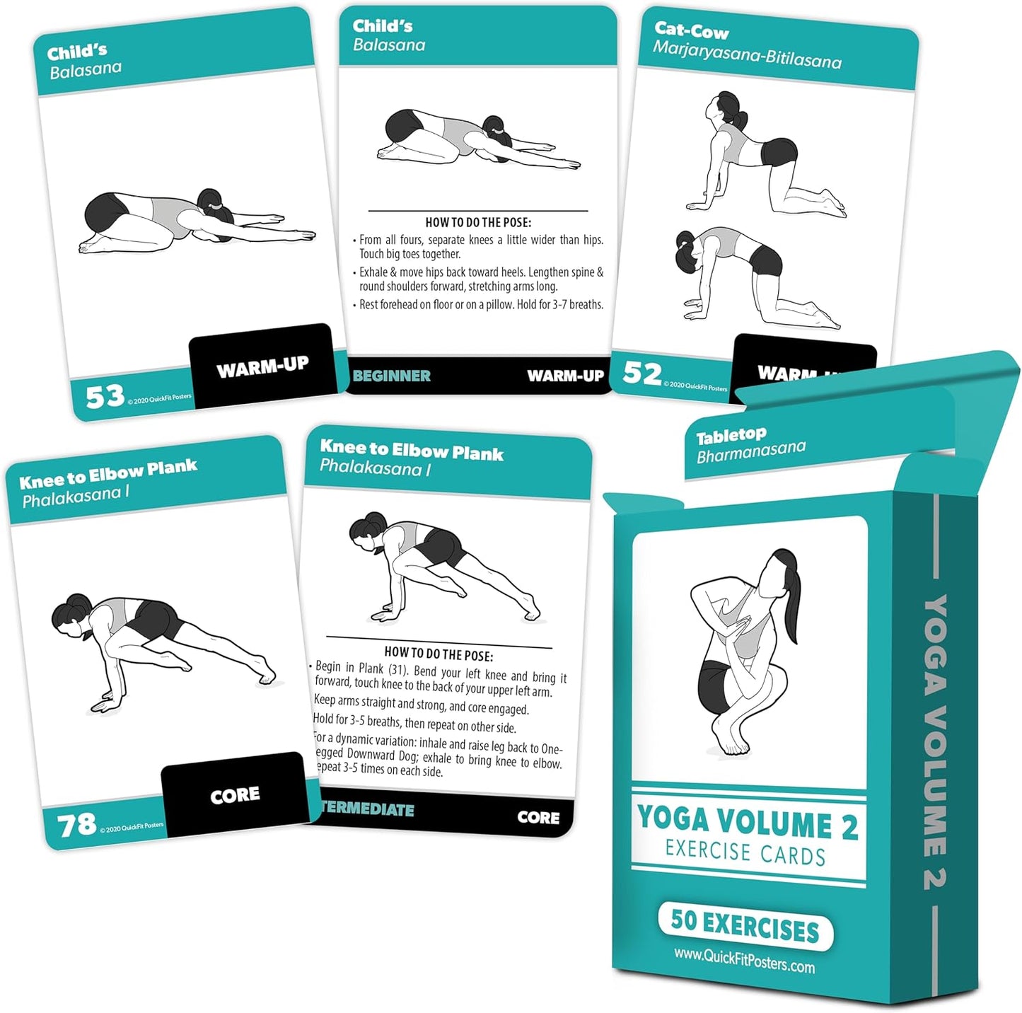 3 Pack - Exercise Cards - Yoga Poses Volume 1 & 2 + Bodyweight Exercises - Yoga Positions and Body Weight Workout Fitness Cards - 2.5" x 3.5"