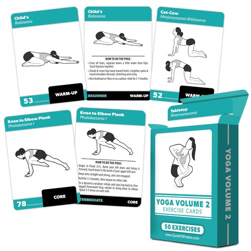 2 Pack Yoga Pose Exercise Cards Volume 1 & 2 - Yoga Positions and Workout Fitness Cards with Over 100 Poses - 2.5" x 3.5"