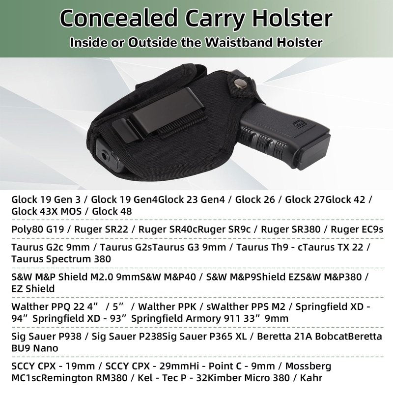 9mm Gun Holster for Men&Women, IWB/OWB Concealed Carry 380 Pistol Holsters, Right&Left Hand Gun Pouch Fits Glock 19/17/26/27/43x, 1911, Sig, S&W M&P, and Similar Handguns
