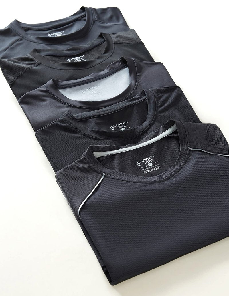 5 Pack Men’s Active Quick Dry Crew Neck T Shirts | Athletic Running Gym Workout Short Sleeve Tee Tops Bulk (Set 5, 5X-Large) Blacks