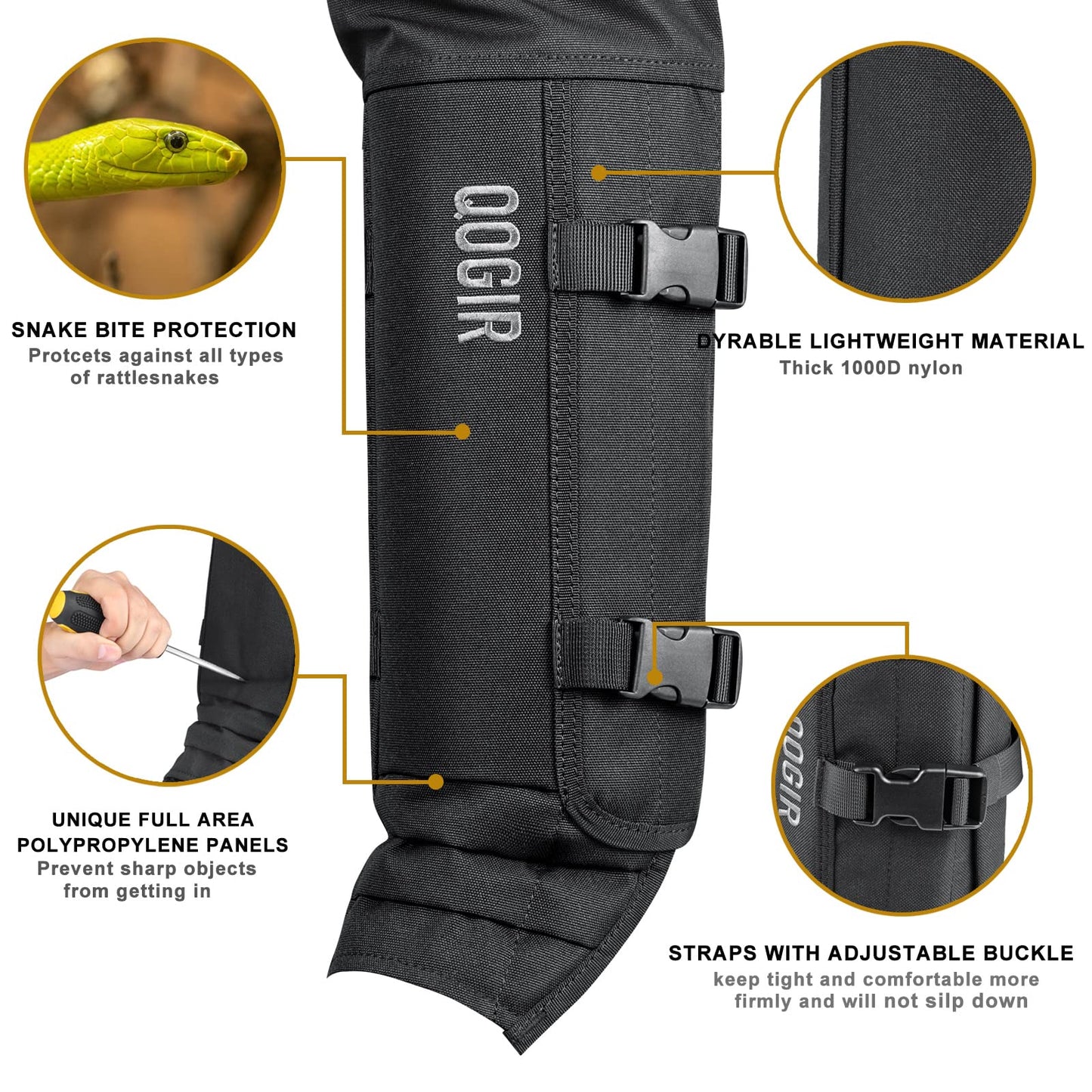 IceBlade Snake Chaps, Full Leg Protection from Snake Bites, Waterproof Hunting Gear, Adjustable Size Snake Guard Gaiters for Legs, Briar Thorns, and Brush, Durable Snake Bite Defense (Black)