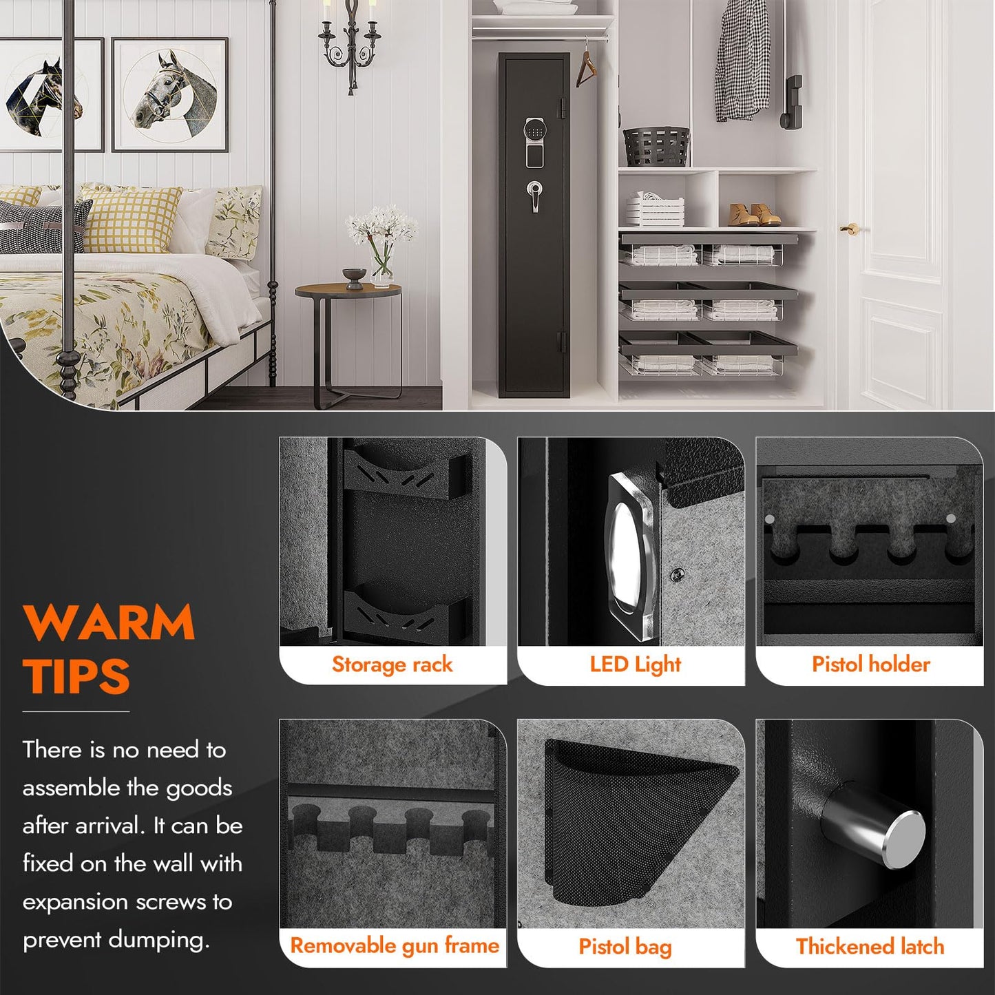 KAER Gun Safe - Quick Access Safes for Pistols and Shotguns, Built-in Removable Storage Shelf, Gun Cabinets for Rifles