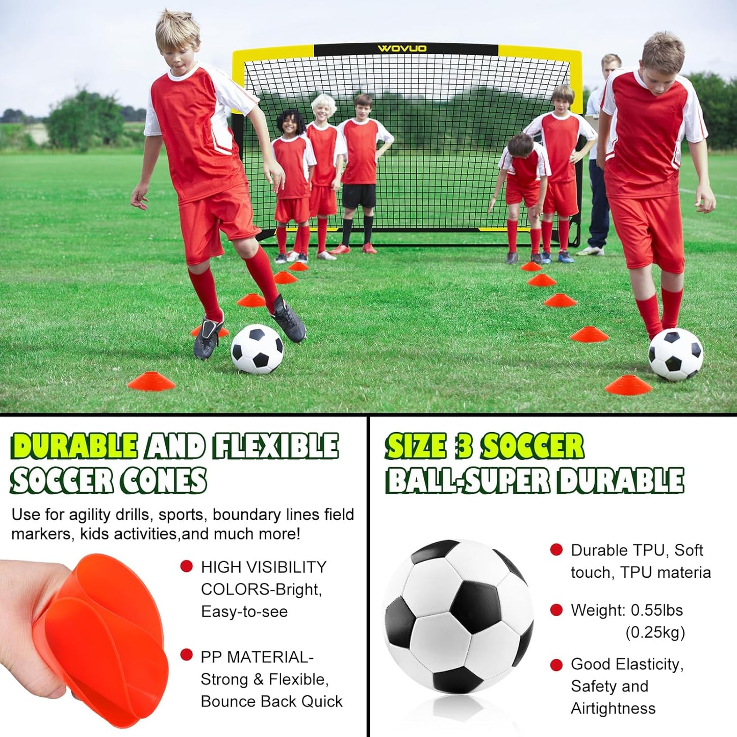 Kids Soccer Goals for Backyard Set of 2, 6x4 ft Portable Toddler Soccer Goal Training Equipment with Soccer Target, Ball, Cones, Soccer Net for Kids Age 3-5 6-8 8-12 10-12-14 Outdoor Sports Games Gift