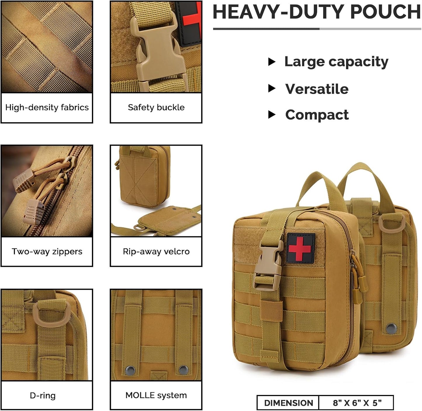 IFAK Trauma First Aid Kit Molle Pouches Emergency Survival Kit for Tactical Military Car Travel Hiking Camping with Vented Chest Seal, Israeli Bandage, Splint, Thermal Blanket, Gloves