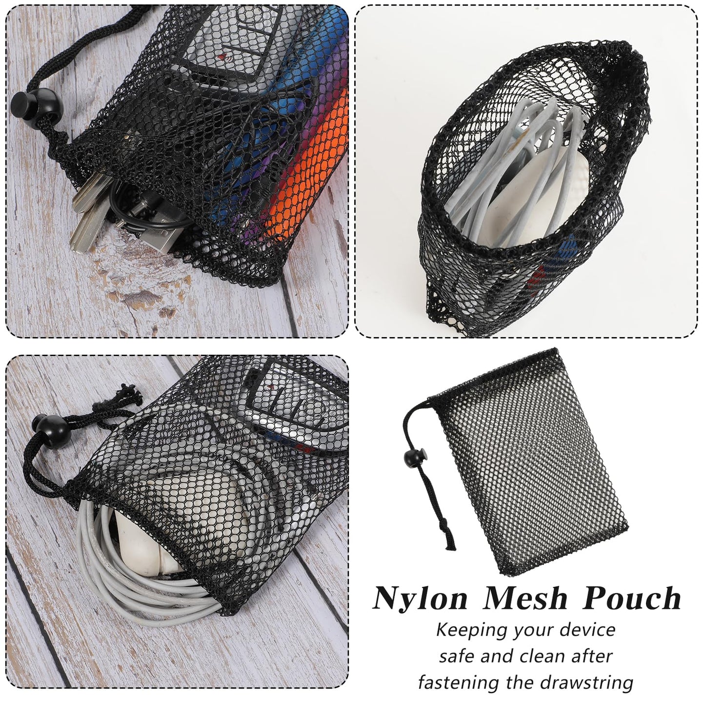 12 Pcs Small Mesh Bags Black Nylon Drawstring Bags with Cord Lock Closure Delicates Portable Travel Stuff Storage Bag for Gym Pool Toys Travel Cosmetics Washing Machine Bag