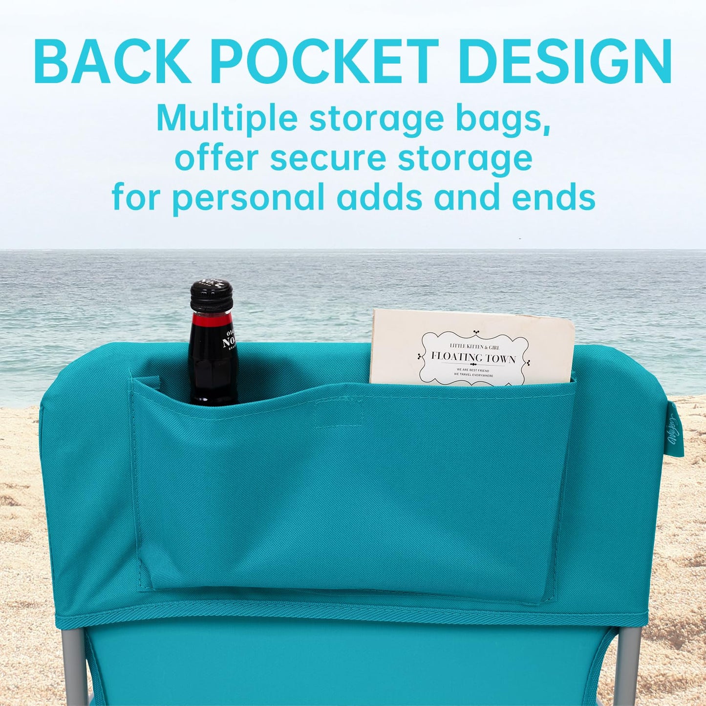 #WEJOY Folding Beach Chair for Adults, Lightweight Beach Chair with Shoulder Straps, High Back Camping Chairs with Hard Armrest, Supports 300lbs for Outdoor Lawn Concert, 2 Pack (Cyan)