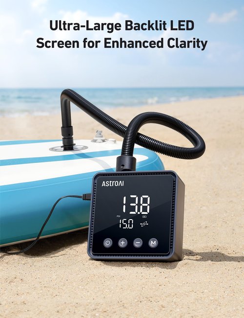 AstroAI P2 Paddle Board Pump 20PSI 12V DC Car Connector Portable,SUP Pump for Paddleboard, Air Pump with Auto-Off, Deflation Function for Paddle Board, Kayaks and Boats (Black)