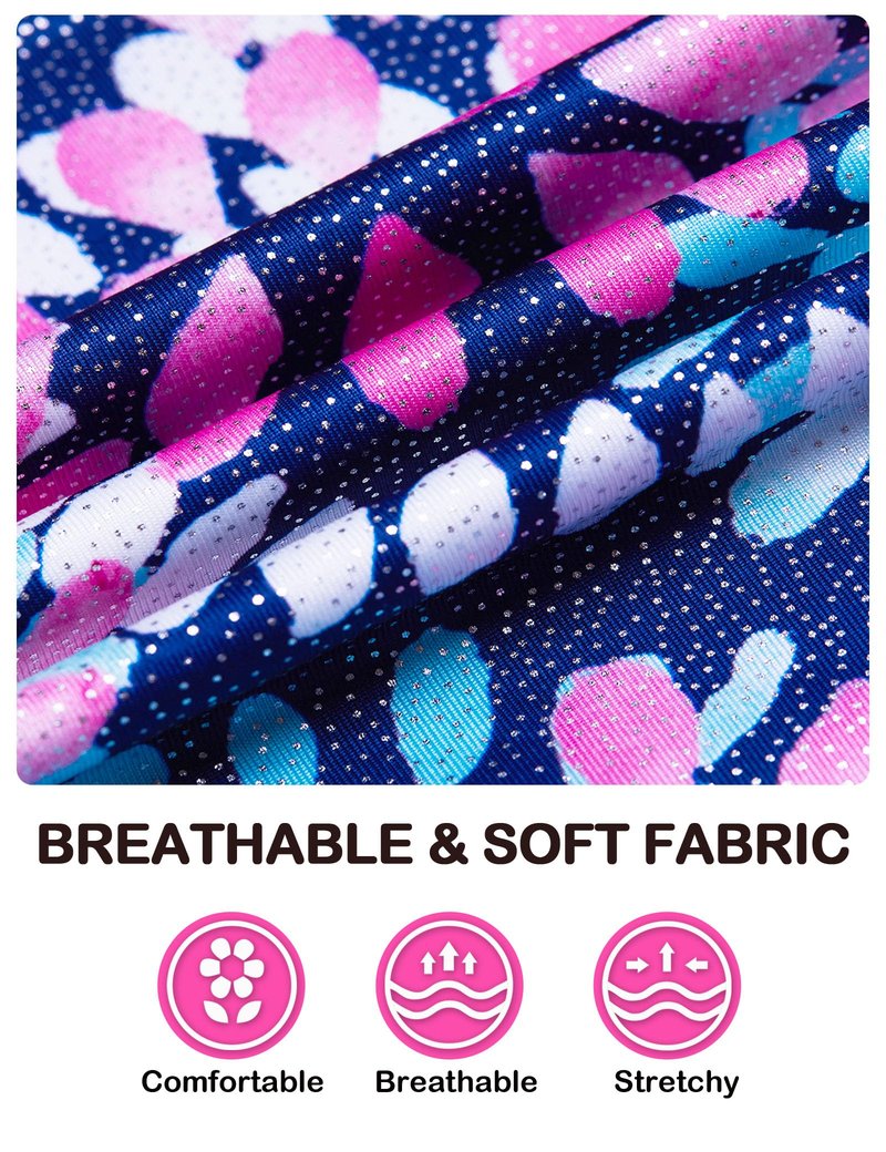Domusgo Gymnastics Leotards for Girls 8-9 Years Old Blue Pink Sparkly One Piece Tumbling Outfits