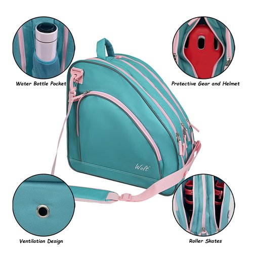 WOLT Ice Skate Bag - Roller Skate Bag, Inline Skate Bag with Adjustable Shoulder Strap for Both Youth and Adults.Mint Green